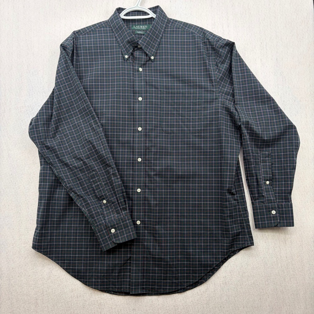 Lauren Ralph Lauren Mens 17.5 34/35 Green Plaid Non Iron Classic Fit Shirt 0050